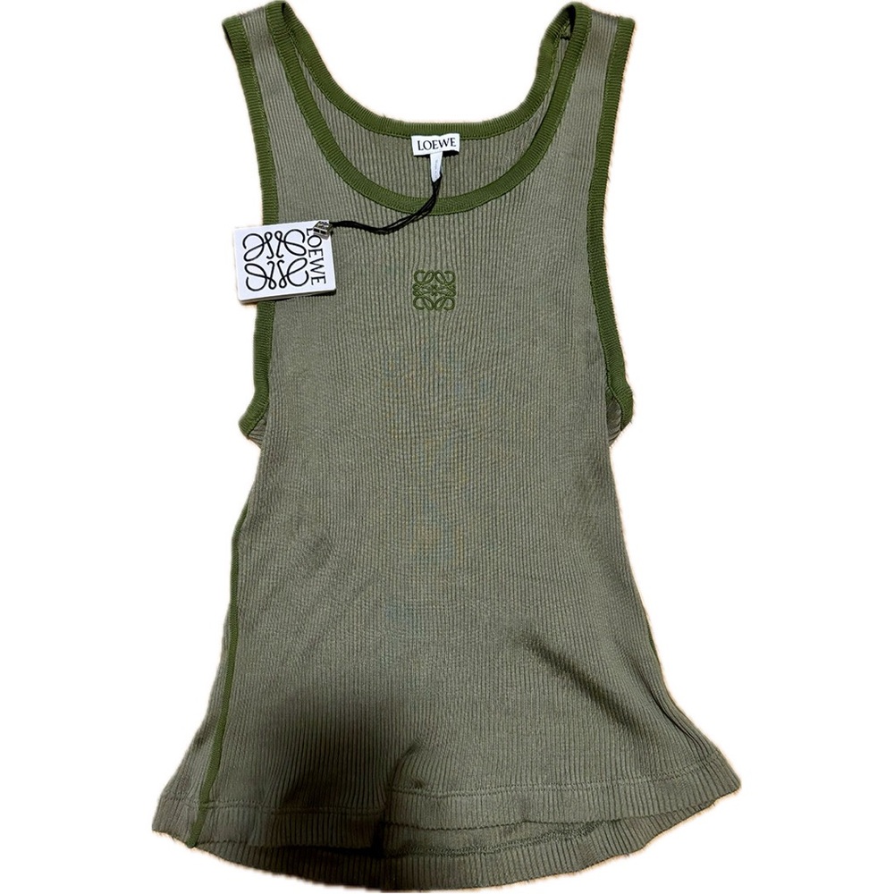 SOLD NWT LOEWE Anagram Tank Top Ribbed Military Green Size Large 100% silk $690 - Picture 2 of 10